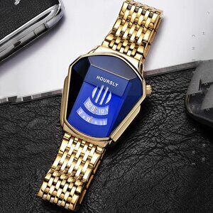 NWOT Men Stylish Quality Water Proof Gold Plated Quartz Formal Wrist Watch